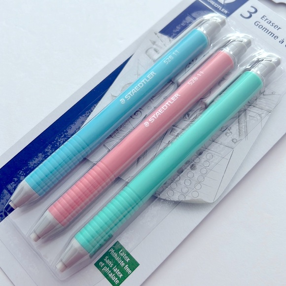 🆕 NEW Staedtler 3 Pcs Eraser with Push Button to Advance (Pastel Erasers) - Picture 1 of 7